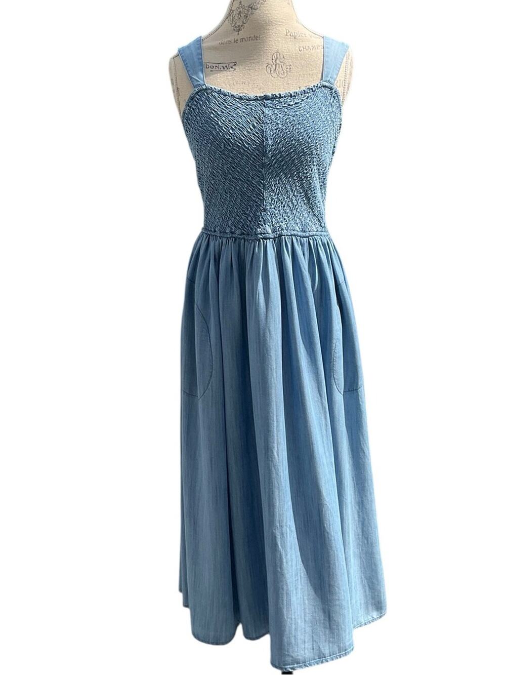 NIC+ZOE Women’s Denim Sarah Dress Smocked Bodice Midi Size XL NWT
